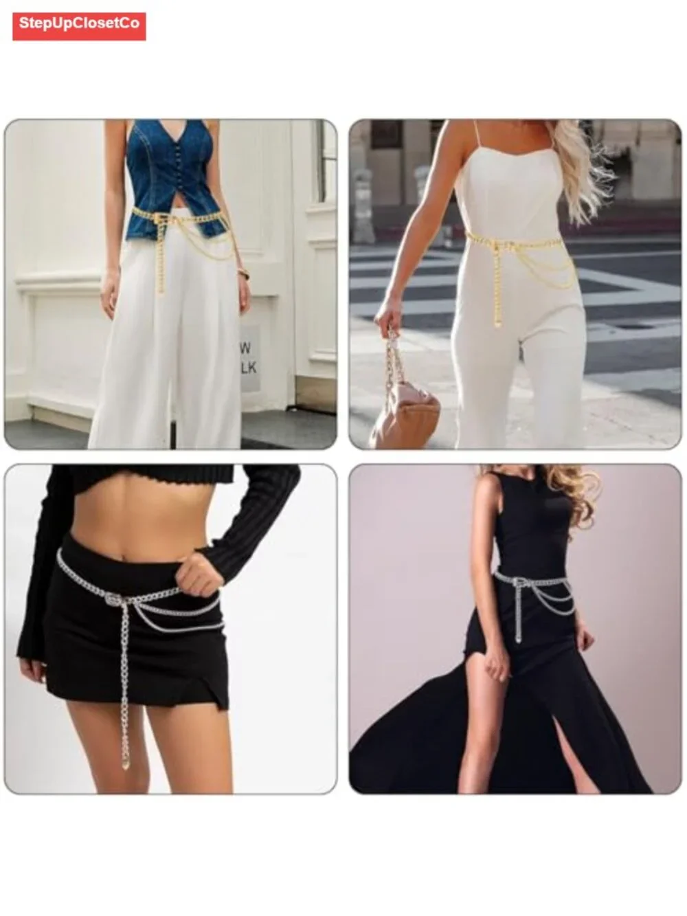 2 Pcs Multilayer Punk Waist Chain Belt Adjustable Alloy Belly Body Jewelry for